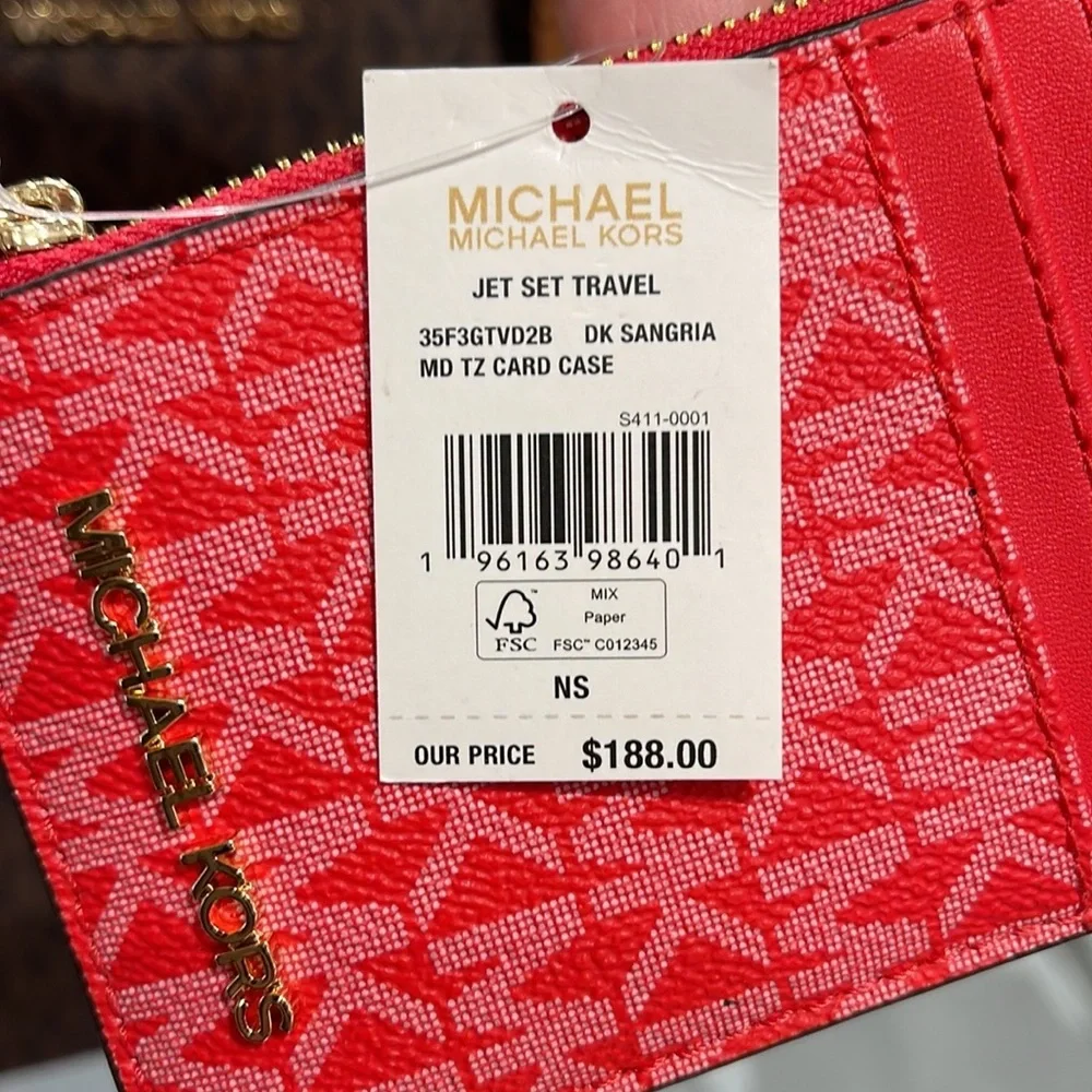 Michael Kors Jet Set Travel Medium Top Zip Card Case Wallet Dark Sangria  NWT